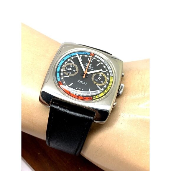 Royce Men's Watch Vintage 1970s Swiss Manual Wind Chronograph Rainbow Bl… - Picture 5 of 15